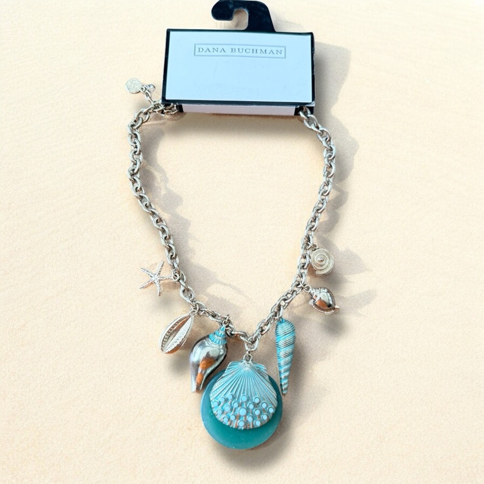 Dana Buchman Beachy Shell Gold And Turquoise Charm Necklace Nwt 13$